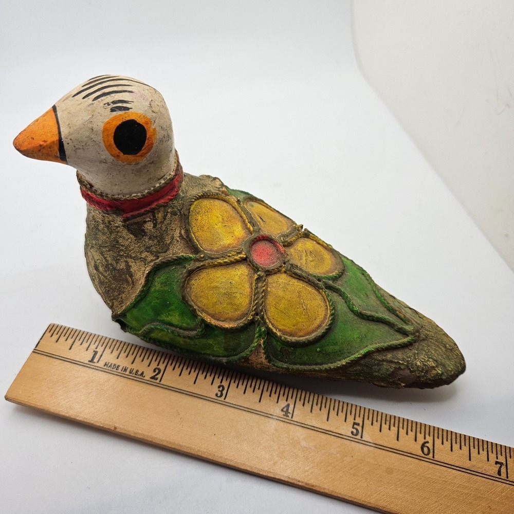 Vintage Folk Art Bird‎ Figurine Hand Painted Clay Pottery Flower Decor - Picture 8 of 9